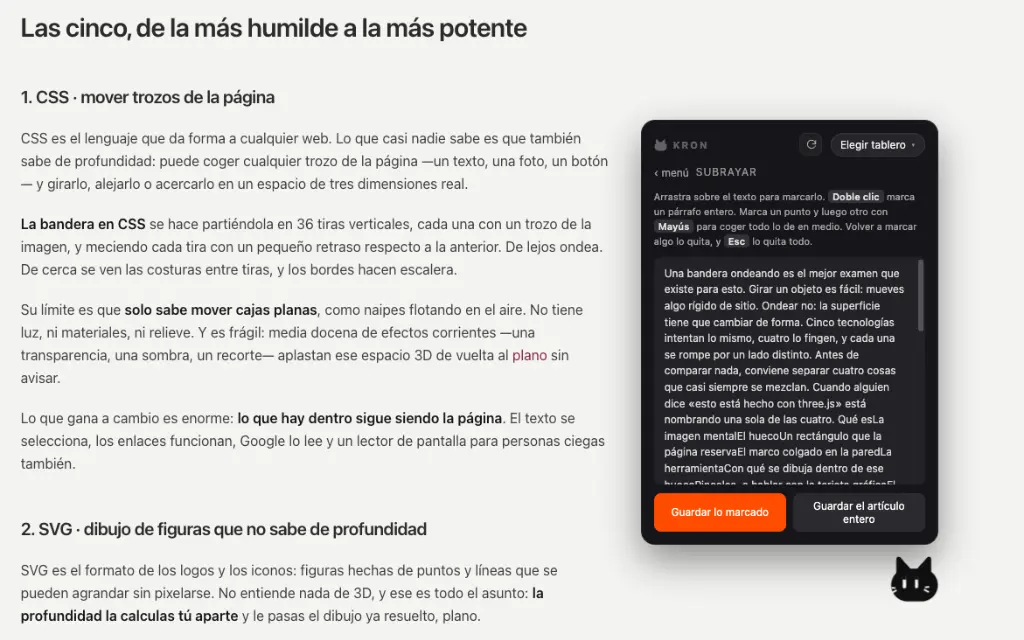 Kron highlighting drawer and quote capture