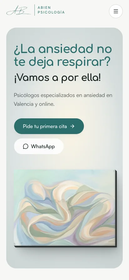 Especialidad de ansiedad en móvil, con el botón «Pide tu primera cita» antes del cuadro