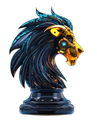 León cyborg azul y cian